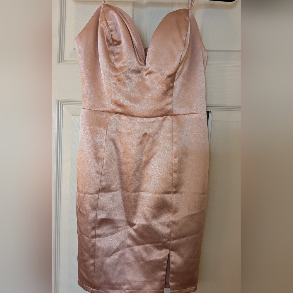 Chic Satin Mini Dress in Blush - Size 7 - NWT